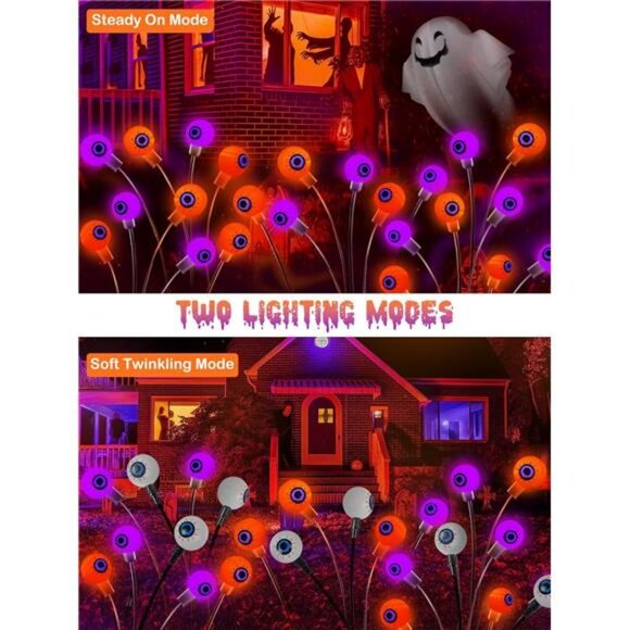 6 Pack Halloween Decorations Outdoor Solar Eyeball Lights, Purple and Orange - Picture 5 of 7